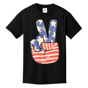 Peace Hand Sign 4th Of July American Flag Independence Kids T-Shirt