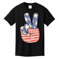 Peace Hand Sign 4th Of July American Flag Independence Kids T-Shirt