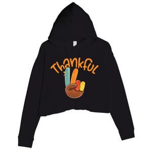 Peace Hand Sign Thankful Turkey Thanksgiving Crop Fleece Hoodie