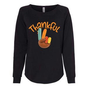 Peace Hand Sign Thankful Turkey Thanksgiving Womens California Wash Sweatshirt