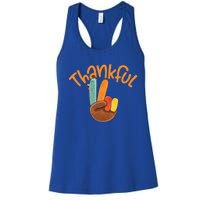 Peace Hand Sign Thankful Turkey Thanksgiving Women's Racerback Tank