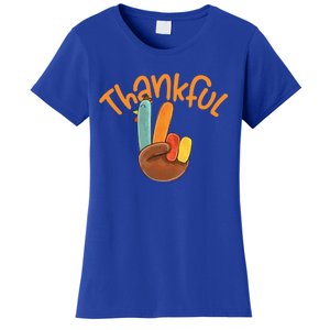 Peace Hand Sign Thankful Turkey Thanksgiving Women's T-Shirt