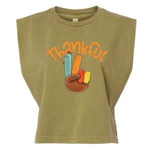 Peace Hand Sign Thankful Turkey Thanksgiving Garment-Dyed Women's Muscle Tee