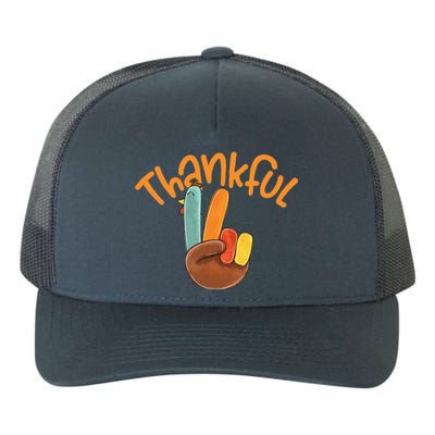 Peace Hand Sign Thankful Turkey Thanksgiving Yupoong Adult 5-Panel Trucker Hat