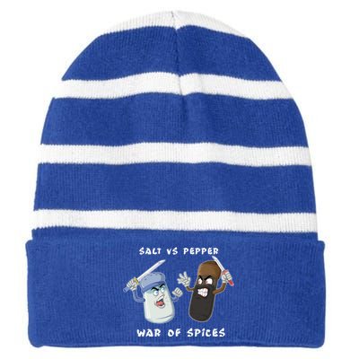 Pun Humor Salt Vs Pepper Deadly Weapon Cartoon Spices Salt Gift Striped Beanie with Solid Band