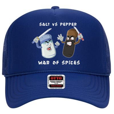 Pun Humor Salt Vs Pepper Deadly Weapon Cartoon Spices Salt Gift High Crown Mesh Back Trucker Hat