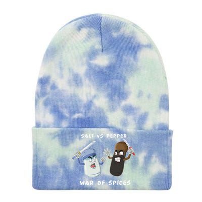 Pun Humor Salt Vs Pepper Deadly Weapon Cartoon Spices Salt Gift Tie Dye 12in Knit Beanie