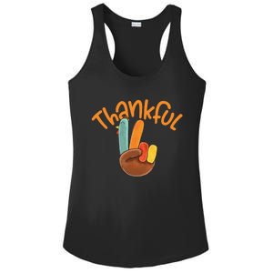 Peace Hand Sign Thankful Turkey Thanksgiving Ladies PosiCharge Competitor Racerback Tank