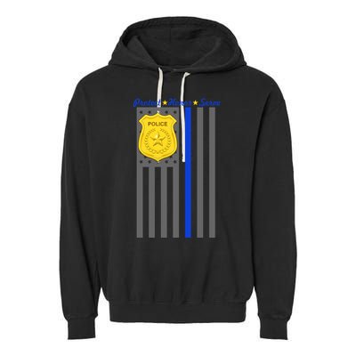 Protect Honor Serve Blue Striped Police Flag Garment-Dyed Fleece Hoodie