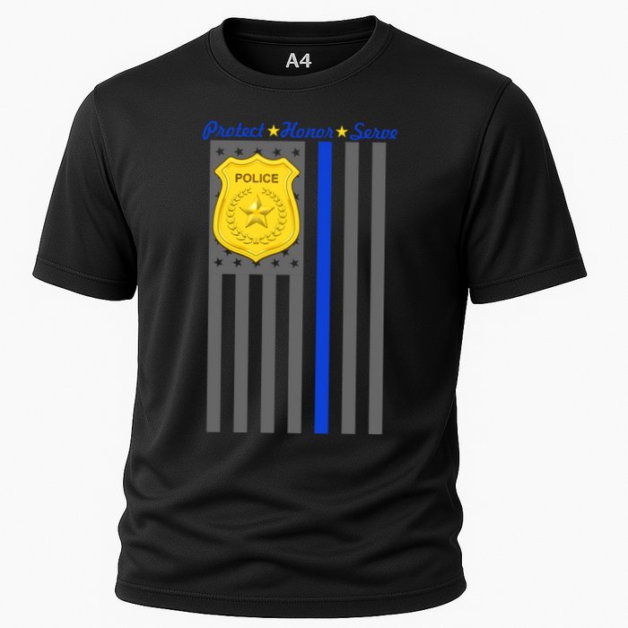 Protect Honor Serve Blue Striped Police Flag Cooling Performance Crew T-Shirt