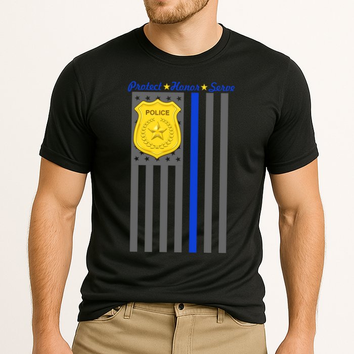 Protect Honor Serve Blue Striped Police Flag Cooling Performance Crew T-Shirt