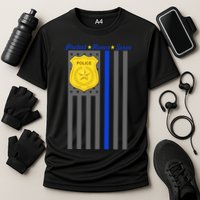 Protect Honor Serve Blue Striped Police Flag Cooling Performance Crew T-Shirt