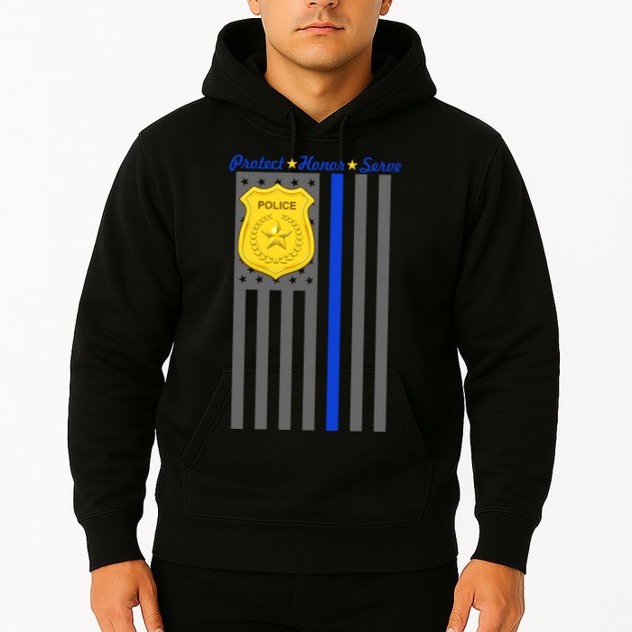 Protect Honor Serve Blue Striped Police Flag Hoodie