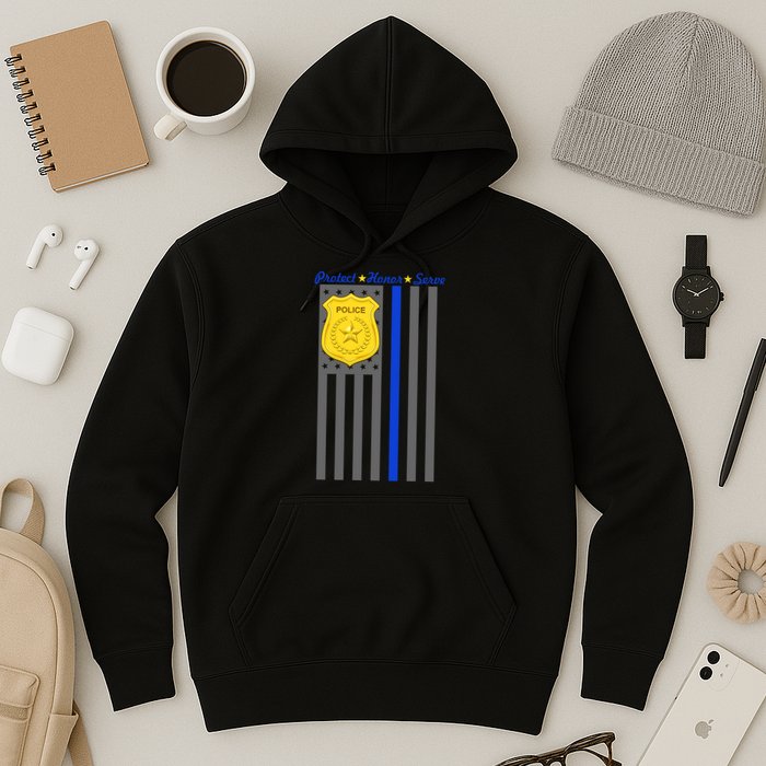 Protect Honor Serve Blue Striped Police Flag Hoodie