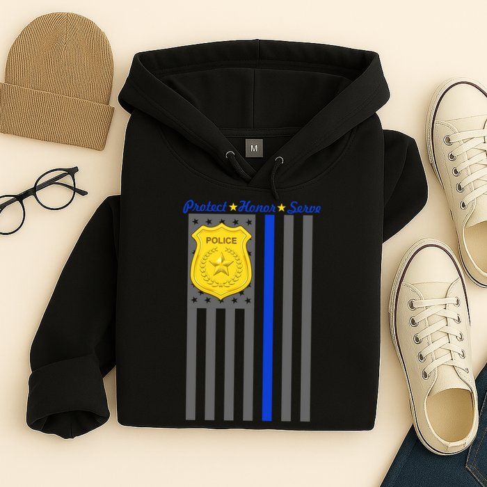 Protect Honor Serve Blue Striped Police Flag Hoodie