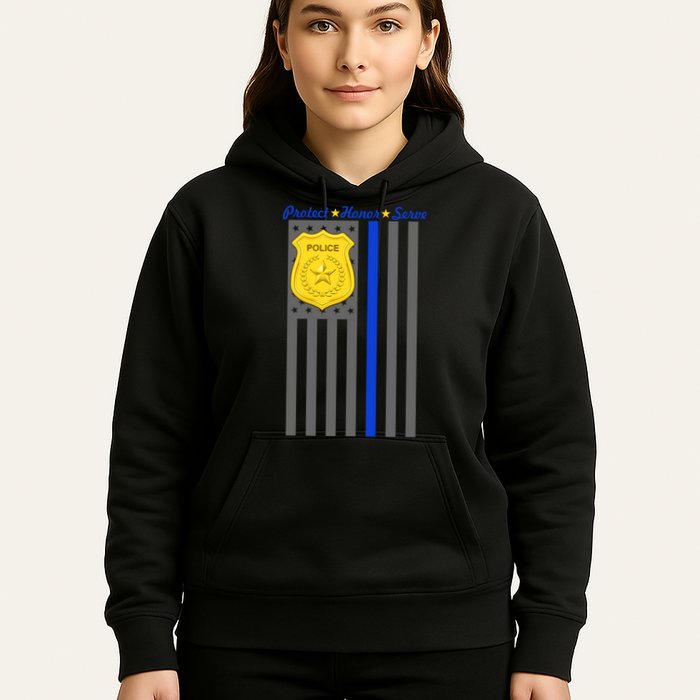 Protect Honor Serve Blue Striped Police Flag Hoodie