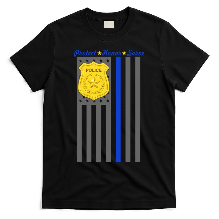 Protect Honor Serve Blue Striped Police Flag T-Shirt