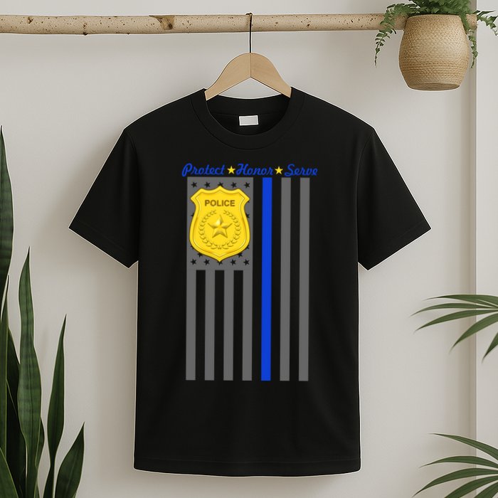 Protect Honor Serve Blue Striped Police Flag T-Shirt