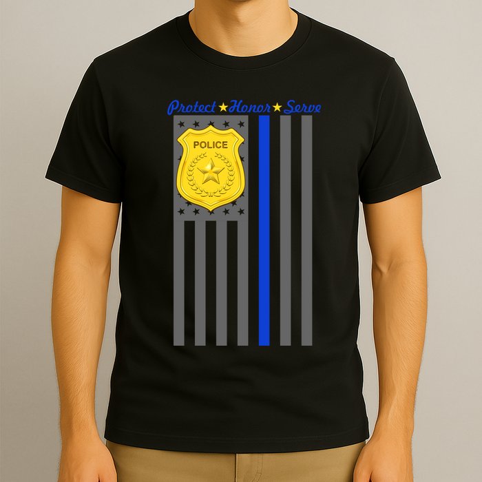 Protect Honor Serve Blue Striped Police Flag T-Shirt