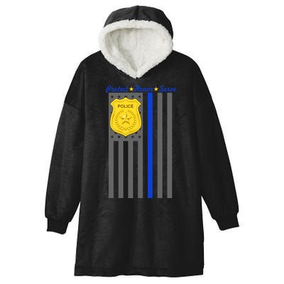 Protect Honor Serve Blue Striped Police Flag Hooded Wearable Blanket