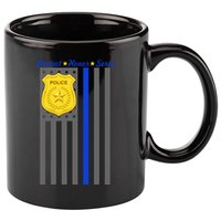 Protect Honor Serve Blue Striped Police Flag 11oz C Handle Ceramic Mug