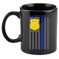 Protect Honor Serve Blue Striped Police Flag 11oz C Handle Ceramic Mug