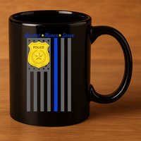 Protect Honor Serve Blue Striped Police Flag 11oz C Handle Ceramic Mug