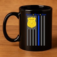 Protect Honor Serve Blue Striped Police Flag 11oz C Handle Ceramic Mug