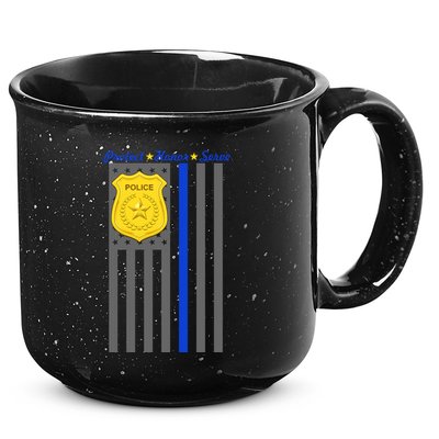 Protect Honor Serve Blue Striped Police Flag 15oz Campfire Ceramic Mug