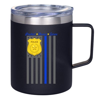 Protect Honor Serve Blue Striped Police Flag 12oz Stainless Steel Coffee Mug