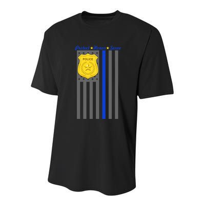 Protect Honor Serve Blue Striped Police Flag Youth Performance Sprint T-Shirt