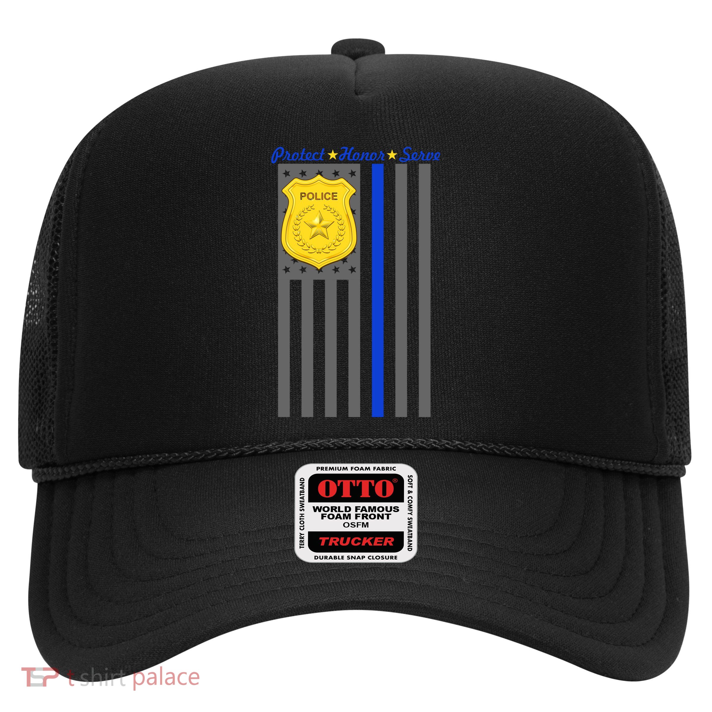 Protect Honor Serve Blue Striped Police Flag Trucker Hat