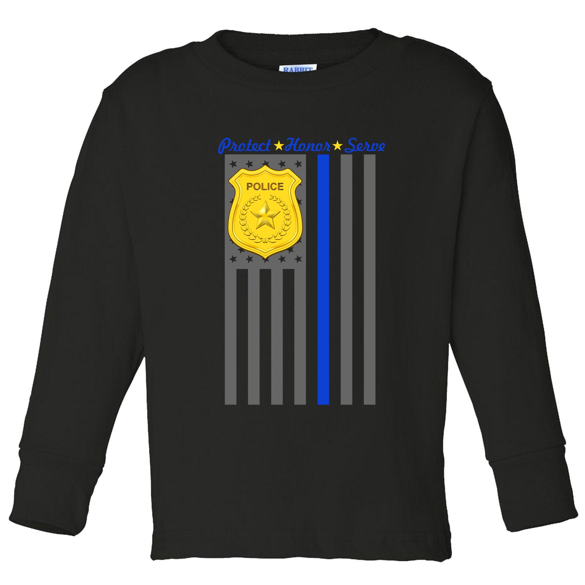 Protect Honor Serve Blue Striped Police Flag Toddler Long Sleeve Shirt