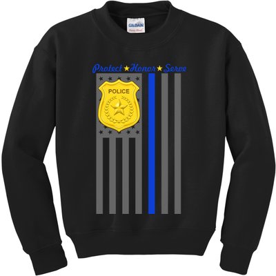 Protect Honor Serve Blue Striped Police Flag Kids Sweatshirt