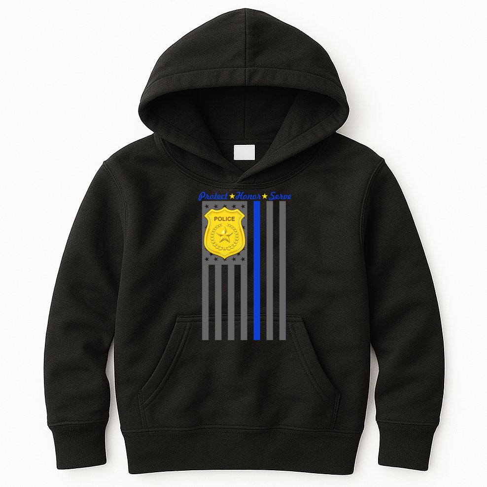 Protect Honor Serve Blue Striped Police Flag Kids Hoodie