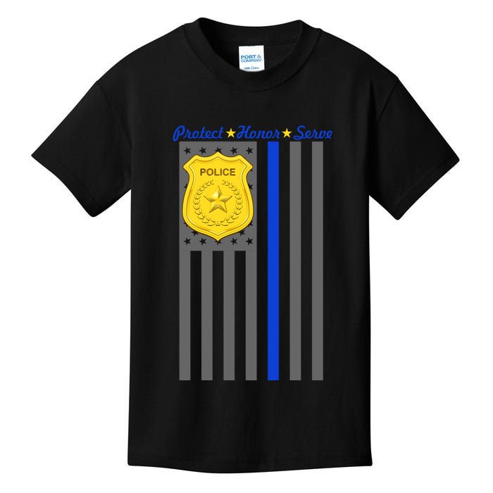 Protect Honor Serve Blue Striped Police Flag Kids T-Shirt