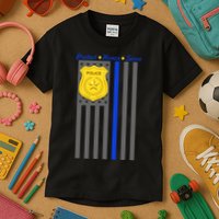 Protect Honor Serve Blue Striped Police Flag Kids T-Shirt