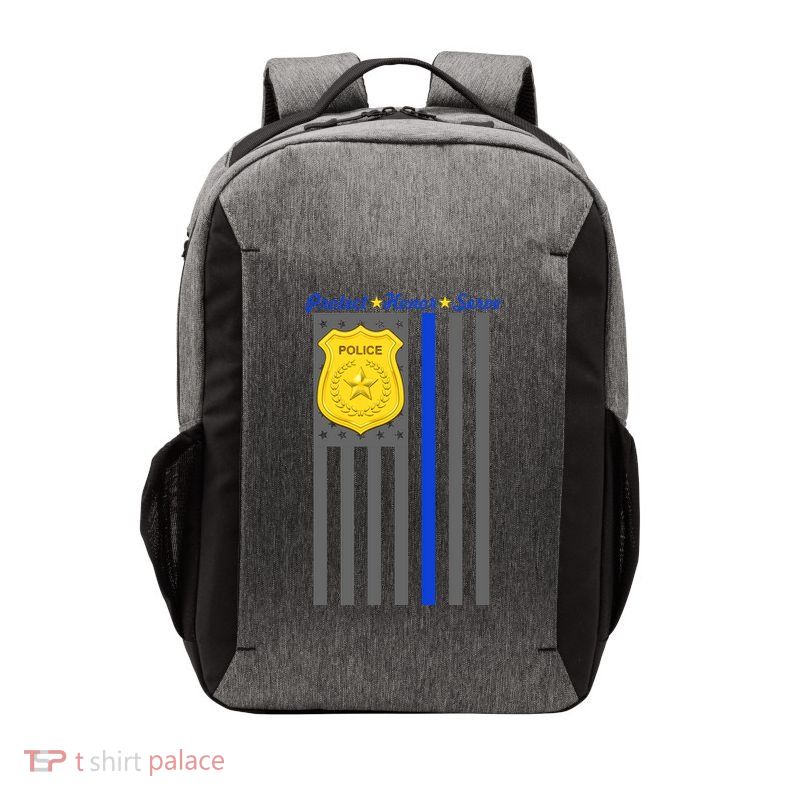 Protect Honor Serve Blue Striped Police Flag Vector Backpack
