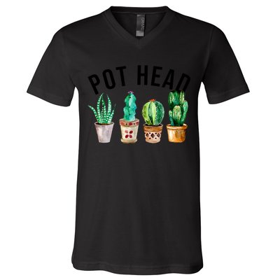 Pot Head Succulent Plant Lover Gift Funny Gardening Plant V-Neck T-Shirt