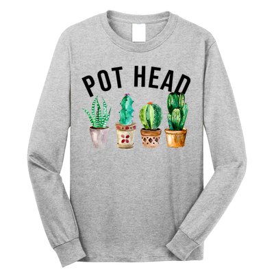 Pot Head Succulent Plant Lover Gift Funny Gardening Plant Long Sleeve Shirt