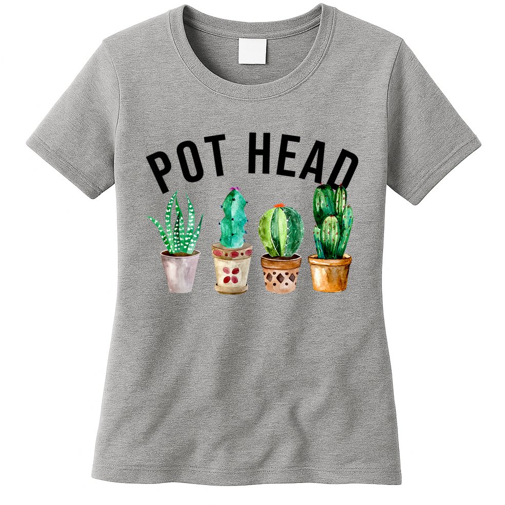 Pot Head Succulent Plant Lover Gift Funny Gardening Plant Womens T-Shirt