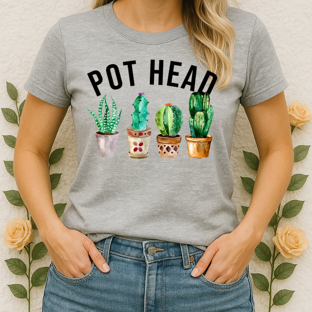 Pot Head Succulent Plant Lover Gift Funny Gardening Plant Womens T-Shirt