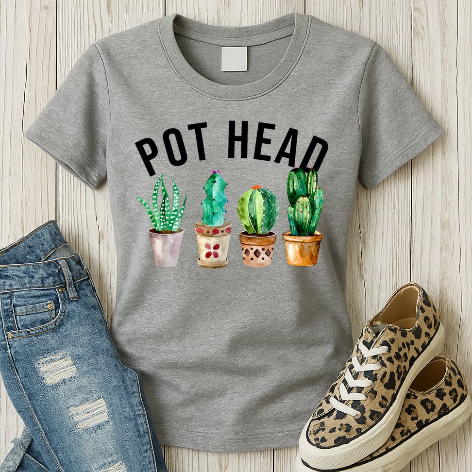 Pot Head Succulent Plant Lover Gift Funny Gardening Plant Womens T-Shirt