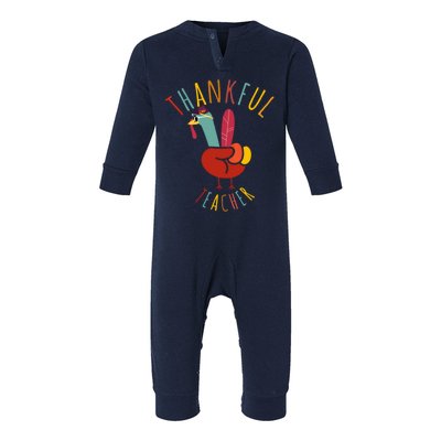 Peace Hand Sign Turkey Funny Thankful Teacher Thanksgiving Infant Fleece One Piece