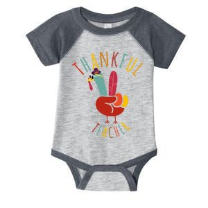 Peace Hand Sign Turkey Funny Thankful Teacher Thanksgiving Infant Baby Jersey Bodysuit