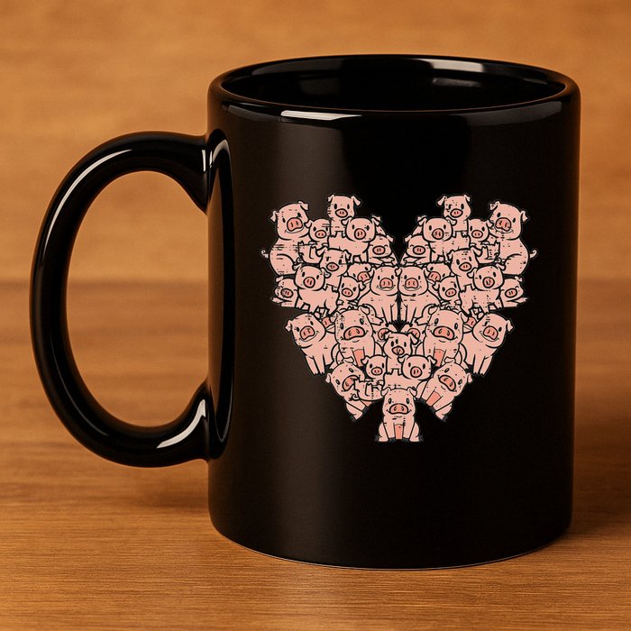 Pigs Heart Shape Cute Love Hog Swine 11oz C Handle Ceramic Mug