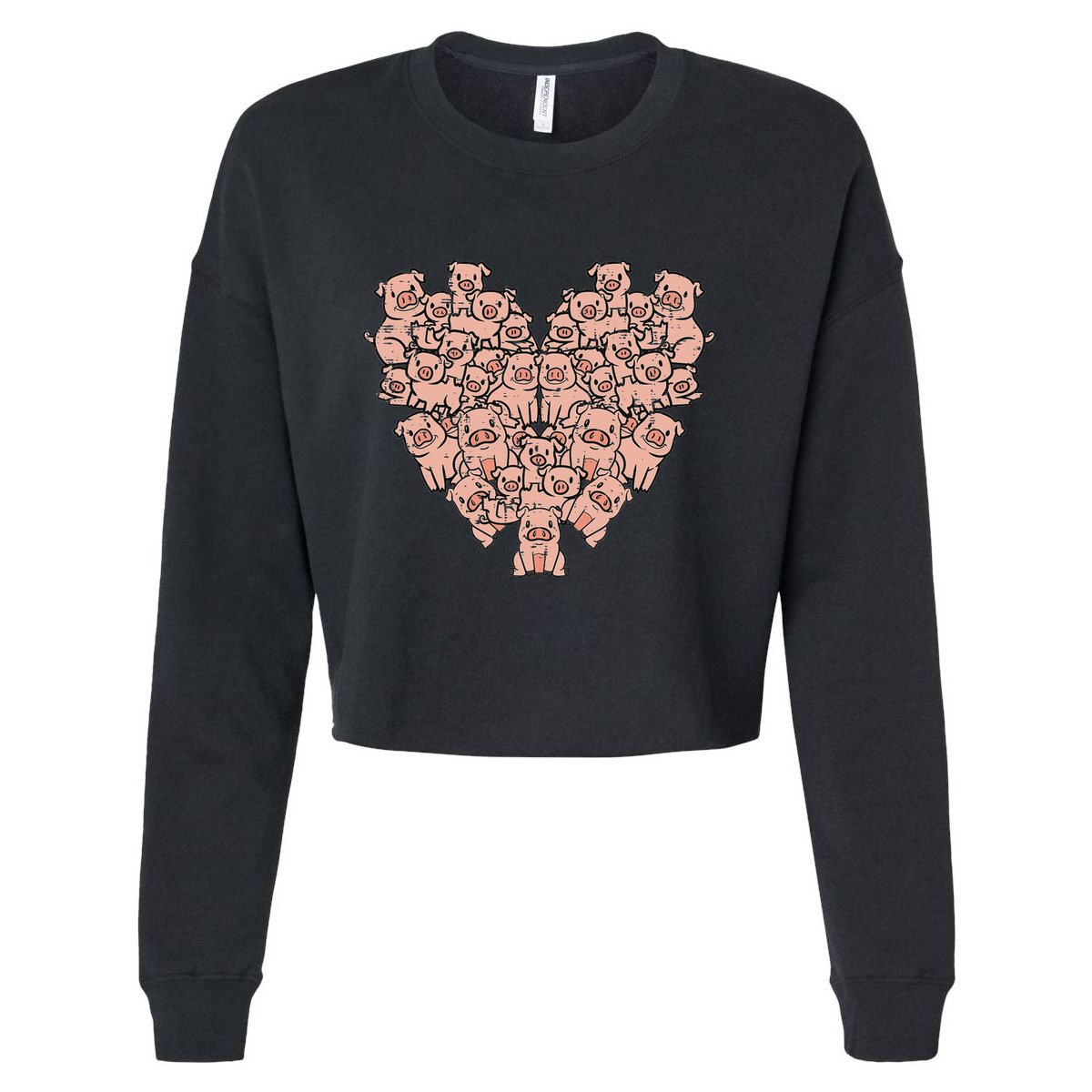 Pigs Heart Shape Cute Love Hog Swine Cropped Pullover Crew
