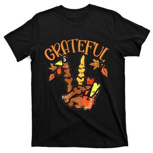 Peace Hand Sign Grateful Turkey Thanksgiving T-Shirt