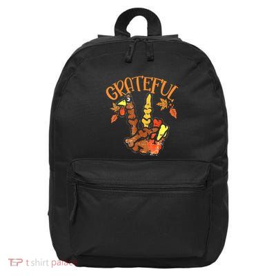 Peace Hand Sign Grateful Turkey Thanksgiving 16 in Basic Backpack