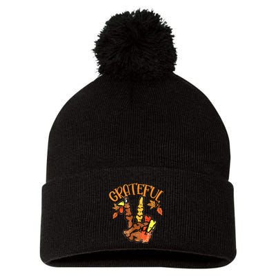 Peace Hand Sign Grateful Turkey Thanksgiving Pom Pom 12in Knit Beanie